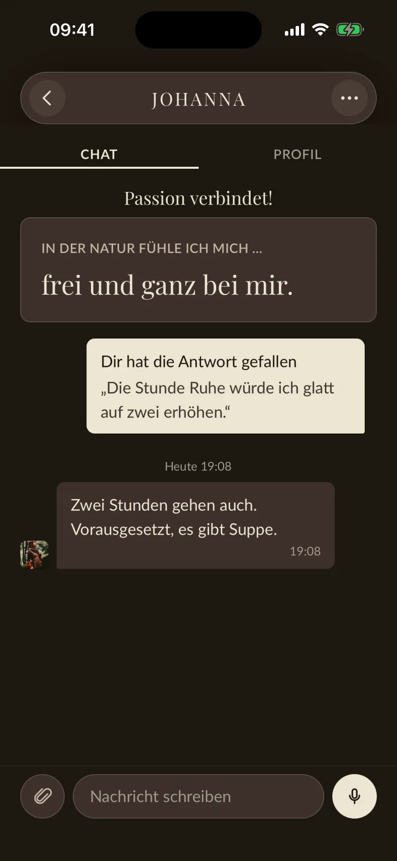 Ein frischer Chat: oben die Antwort, auf die reagiert wurde, darunter der Kommentar und die Erwiderung