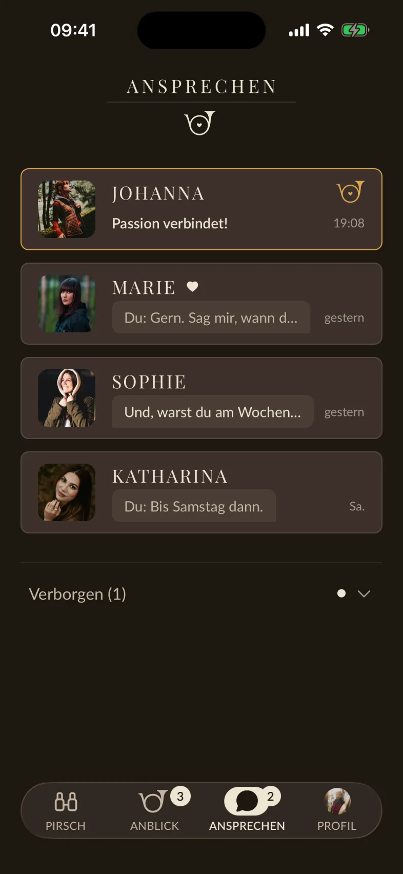 Die Liste der laufenden Unterhaltungen — jede ist aus der Antwort auf ein Horn entstanden
