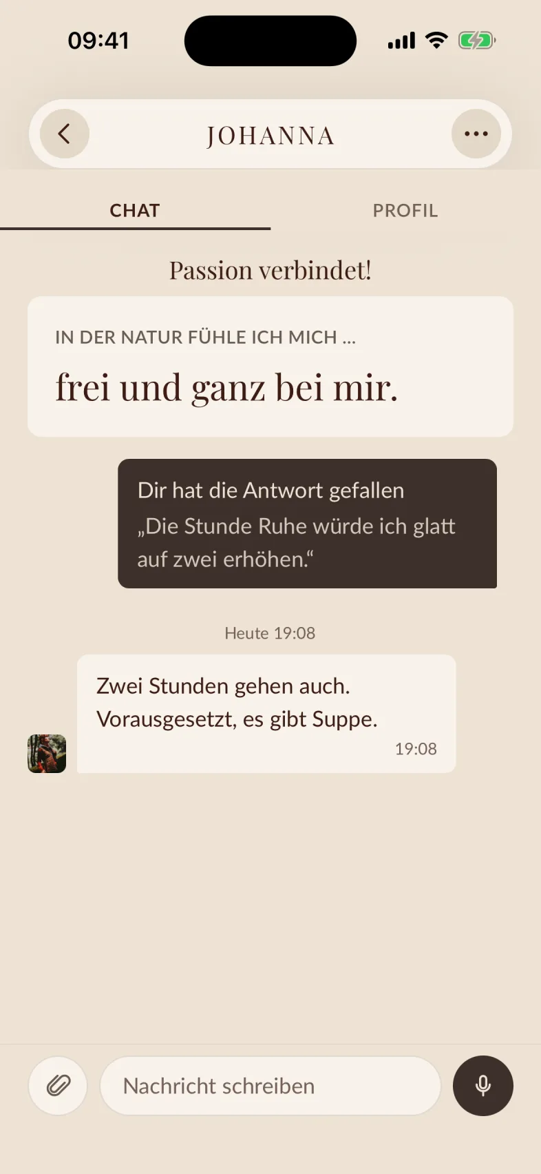 Ein frischer Chat: oben die Antwort, auf die reagiert wurde, darunter der Kommentar und die Erwiderung