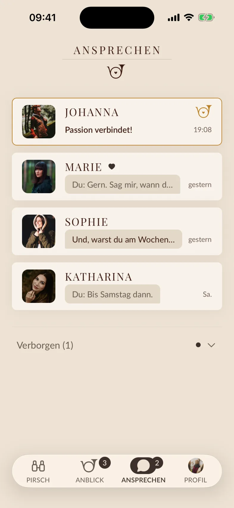 Die Liste der laufenden Unterhaltungen — jede ist aus der Antwort auf ein Horn entstanden